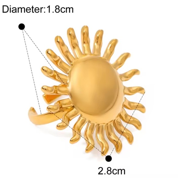 Sunburst 18K Gold Stainless Steel Waterproof Adjustable Ring - Picture 3 of 3